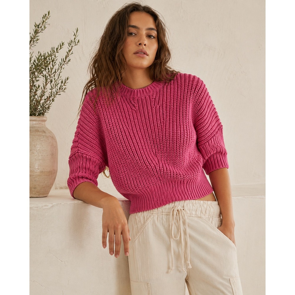 2/$30 Banana Republic Knit Sweater S Raspberry Pink Chunky Knit 3/4 Sleeve